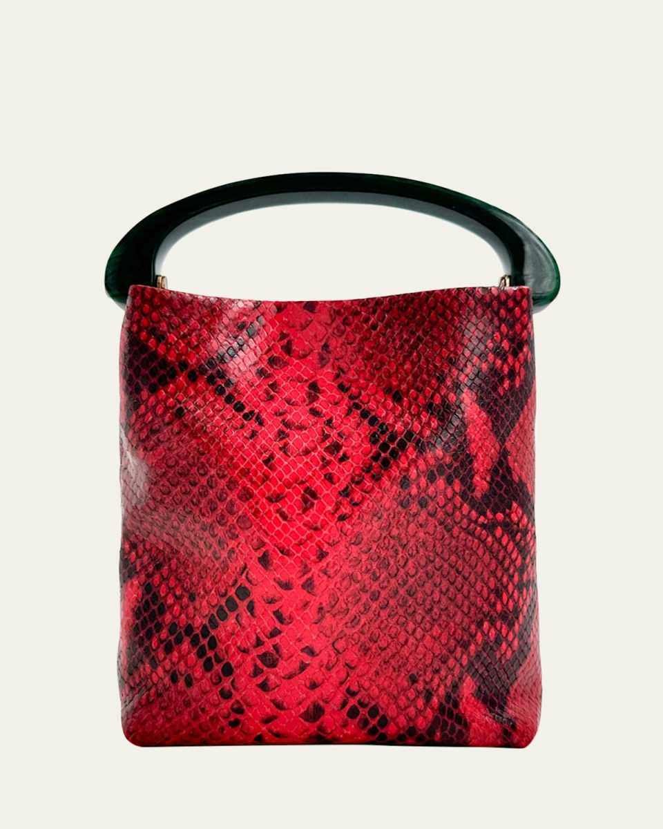Crisp Small Python-Embossed Top-Handle Bag